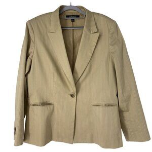 Womens Kasper Cotton Beige Blazer Size 18 Pockets Career Jacket Pinstripe 5097 V
